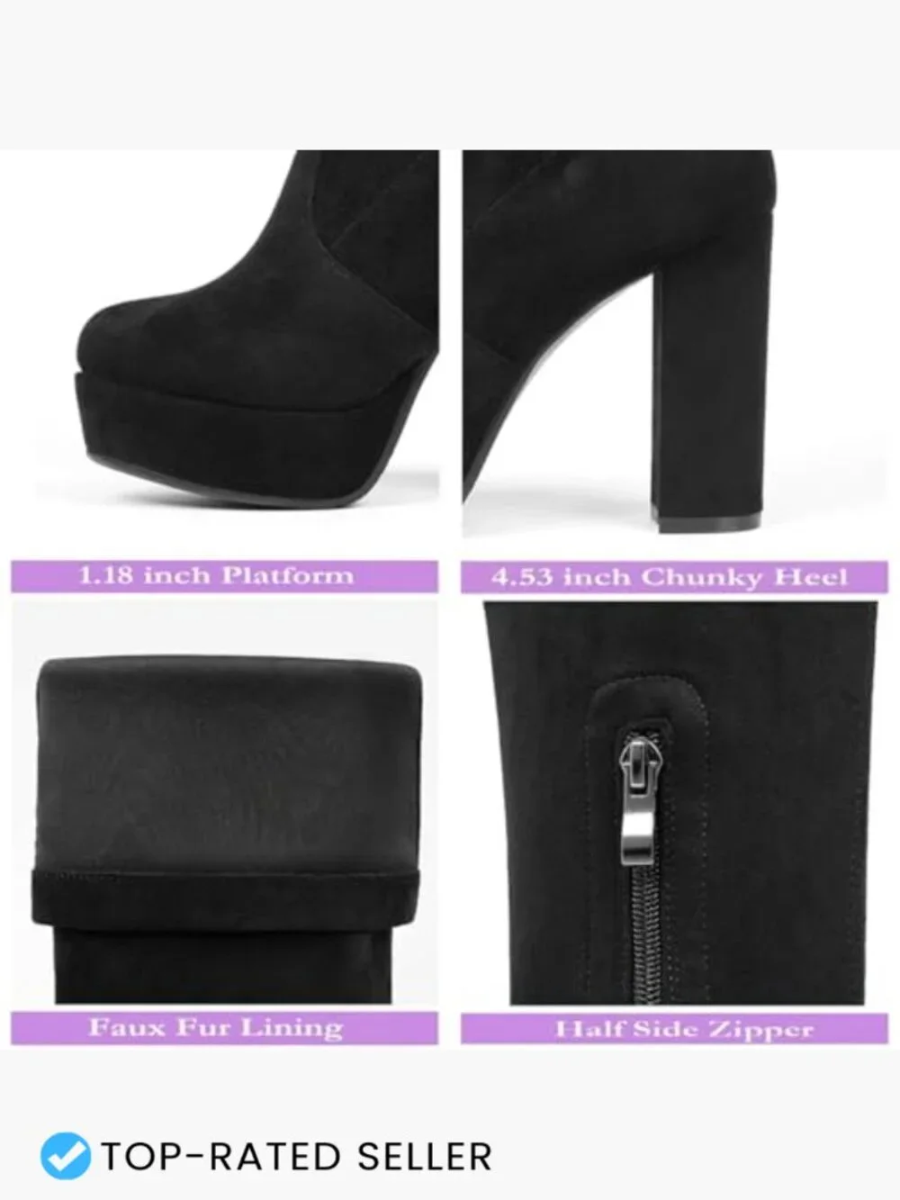 Thigh High Platform Chunky Heel Boots Side Zipper Over Knee